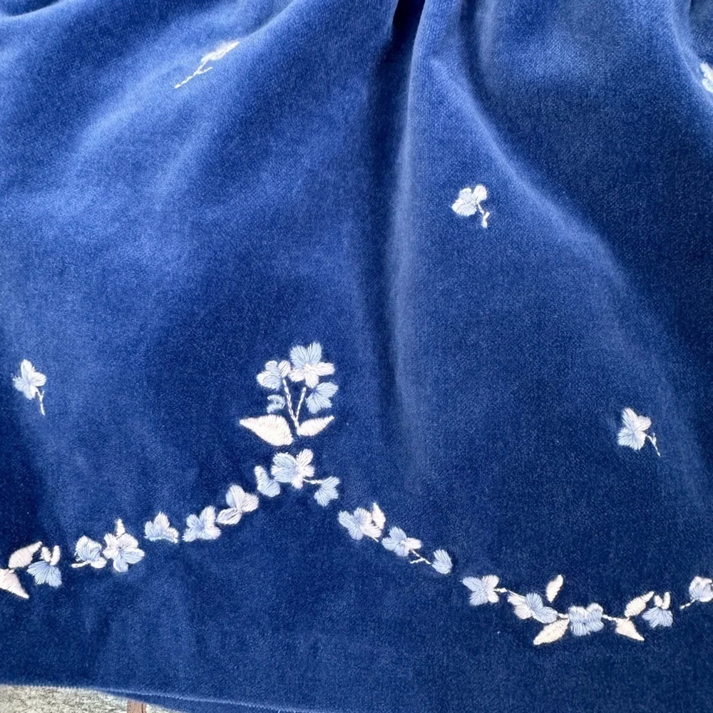 JANIE‎ AND JACK 3T Blue Velvet Skirt Embroidered Floral Side Zip Dressy